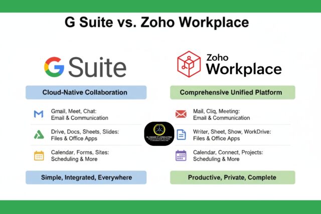 Al Fahad IT Consulting Logo in between Gsuite and Zoho Workplace differences