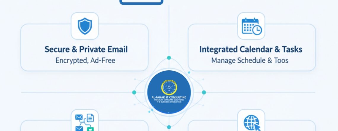 Al Fahad IT Consulting logo in the center branching out to zoho mail features